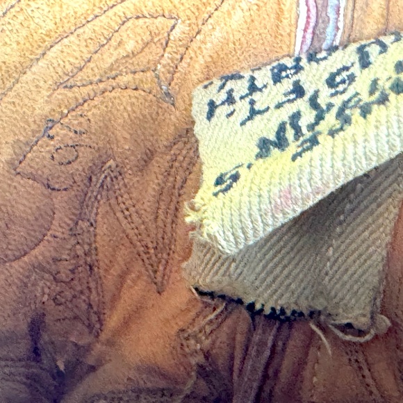 Justin Burgundy 50's Pee Wee Cowboy Boots - Womens Size 6.5B Inlaid Cloth Pulls - Picture 15 of 16